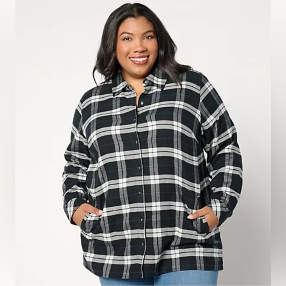 Joan Rivers ( Black) XS Women’s Cott Plaid Flannel Snap Front Shirt